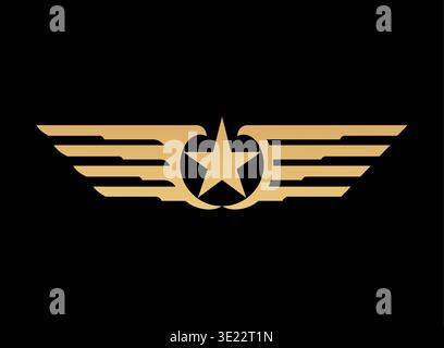 Golden wings emblem icon with star at its center Stock Vector