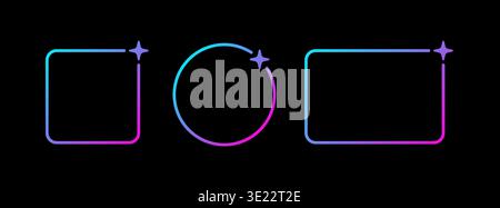 AI gradient rectangle and circle frame. Artificial intelligence neon border with star. Technology box with blue and pink gradient. Neural network bar Stock Vector