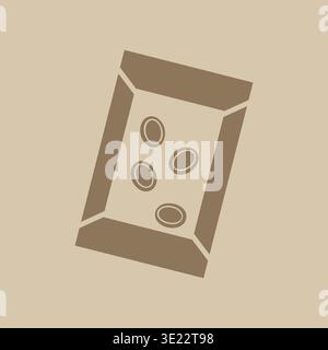 Minimal illustration of a tilted paper packet containing several round seed shapes on a plain background. Stock Vector