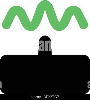 Simple household illustration of a wide rectangular brush with a rounded handle and a green paint stroke above it. Stock Vector
