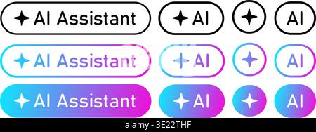 AI assistant button. AI star icon. Artificial intelligence symbol. Gradient blue purple digital AI robot sign. Magic star smart assistant. Vector Stock Vector