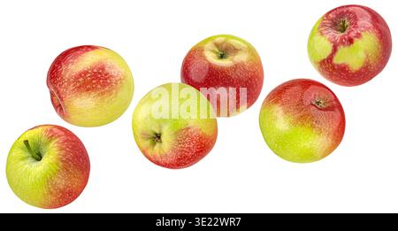 Falling red and green apples isolated on white background Stock Photo