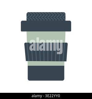 Modern flat vector illustration of a reusable coffee cup or takeaway paper mug. Isolated on white, perfect for cafe branding, icons, and web design. Stock Vector