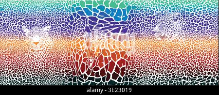 Colorful background with leopards and giraffes Stock Vector