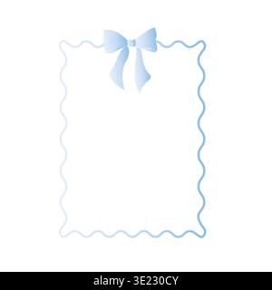 Vector bow with long ribbon frame, template, logo. Graphic festive gift postcard, hand drawn illustration isolated on background. Botanical and Stock Vector