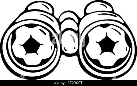 Soccer Ball Reflection in Binoculars Icon for Championship. Football Match Watching and Fan Observation. Hand Drawn Doodle Vector. Stock Vector