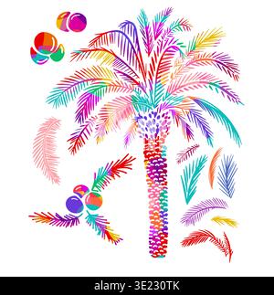 Object: colored palm tree. Hand drawn. Not AI, vector illustration. Stock Vector