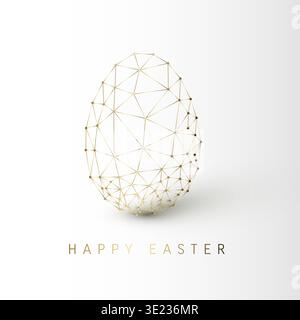 Celebrate with this geometric golden easter egg featuring a modern low poly mesh. This golden easter egg design is perfect for high-tech holiday greet Stock Vector
