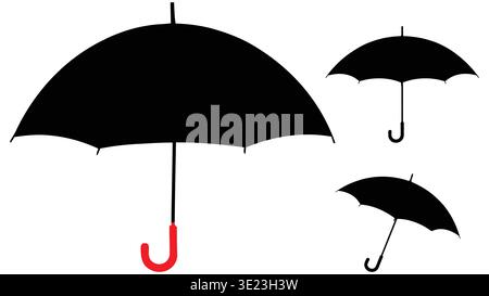 Umbrella Silhouette Set with Open Rain Umbrellas in Different Sizes Stock Vector