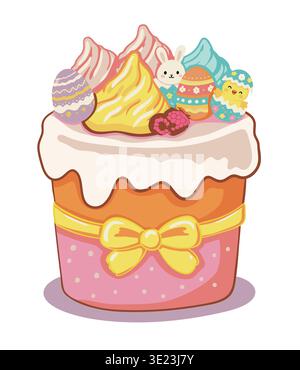 Traditional Easter cake with festive decorations, colorful holiday illustration Stock Vector