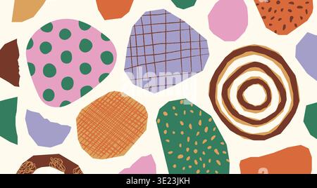 Abstract background with organic shapes and hand-drawn textures. Collage style vector illustration Stock Vector