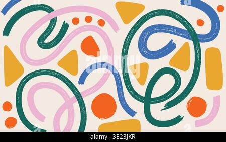 Abstract hand-drawn background with colorful brush strokes and organic shapes Stock Vector