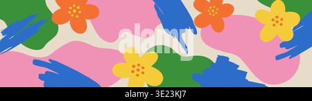 Colorful abstract floral background with organic shapes and brush strokes Stock Vector
