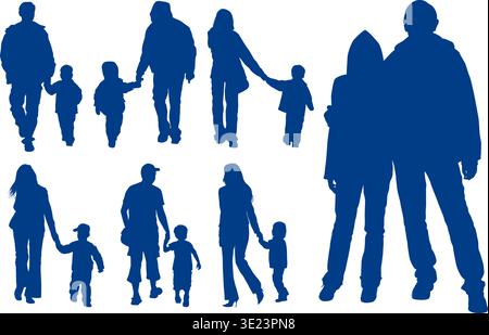 Silhouettes of parents with children, vector illustration Stock Vector