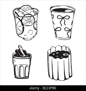Whimsy Hand drawn Cute Different Drinks  Stock Vector