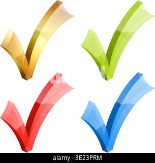 Set Transparent Check Marks Various Colors, easy change color, isolated on white, vector illustration Stock Vector