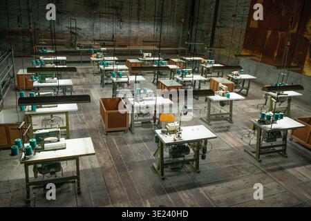 Sewing machines in a textile laboratory Stock Photo