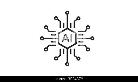 Simple black line artificial intelligence circuit icon Stock Vector