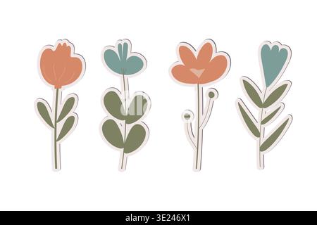 set of vector floral stickers in pastel color Stock Vector