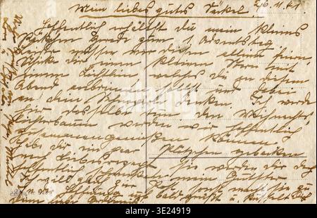 Fragment of an old handwritten letter Christmas postcard, written in German. Vintage handwriting on a postcard, circa 1941 Stock Photo