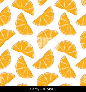 Seamless pattern with orange fruit slices in flat style. Repeating citrus background for textile, wrapping paper, package and fresh summer design. Stock Vector