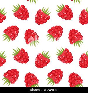 Seamless pattern with raspberry flat style. Fruit background for textile, wrapping paper, summer packaging and fresh food design. Stock Vector