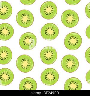 Seamless pattern with kiwi slices in flat style. Repeating tropical fruit background for wallpaper, wrapping paper, packaging and summer store design. Stock Vector