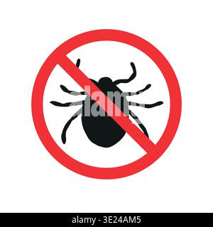 Vector hand drawn mite silhouette crossed in red circle isolated on white background Stock Vector