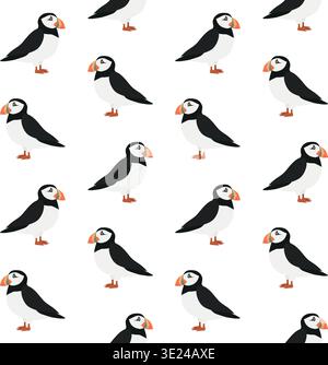 Vector seamless pattern of puffin bird Stock Vector