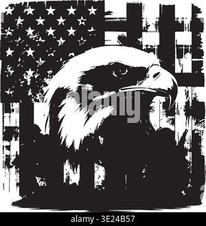 Bald Eagle Head With Soldiers Under Distressed American Flag Background Stock Vector
