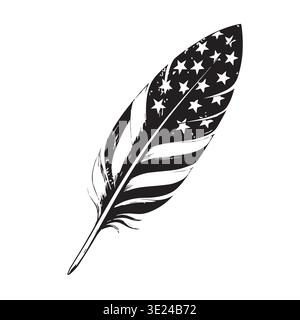 Distressed Eagle Feather With American Flag Stars Stripes Overlay Design Stock Vector