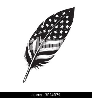 Eagle Feather With American Flag Stars And Stripes Pattern Design Stock Vector
