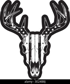 Deer Skull With American Flag Pattern Antlers Distressed Patriotic Design Stock Vector