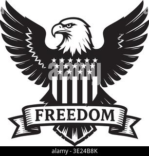 Patriotic Bald Eagle Shield With Freedom Banner And Stars Stripes Stock Vector