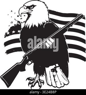 Bald Eagle Holding Rifle With American Flag Patriotic Vector Design Stock Vector
