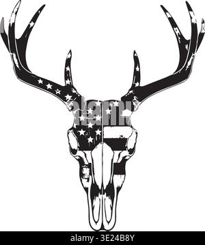 Deer Skull With American Flag Pattern And Antlers Vector Art Stock Vector