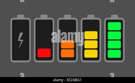Battery charge colorful indicator icons. Phone charge level. Vector design. Stock Vector