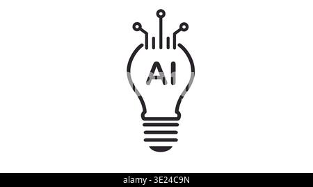 Black line artificial intelligence light bulb icon with circuit lines Stock Vector