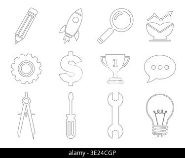 Set of black business and technology management glyph icons Stock ...