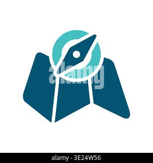 A folded map with a compass marker represents expedition planning and route finding. This graphic suits travel guides, hiking materials, adventure bra Stock Vector