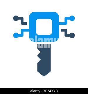 A key shape combined with a processor represents cryptographic access and digital control. This graphic suits blockchain security tools, authenticatio Stock Vector