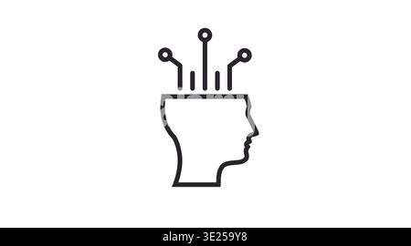 Black line artificial intelligence head icon with AI text and circuit lines Stock Vector