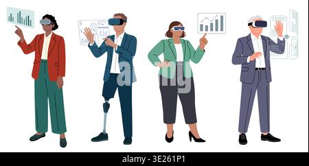 Set of pbusiness people wearing VR headsets Stock Vector