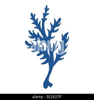 Seaweed silhouette, blue icon. Abstract shape, underwater plant. Coral illustration in sketch style isolated on white background. Vector illustration. Stock Vector