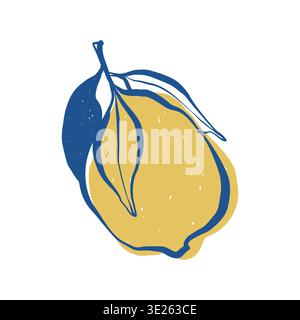 Charming hand-drawn lemon, a citrus fruit in flat style in blue and yellow colors. Vector sketch illustration. Stock Vector