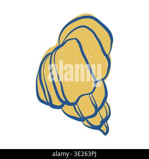 Doodle seashell. Flat-style blue and yellow seashell clipart. Hand-drawn vector illustration isolated on a white background. Stock Vector