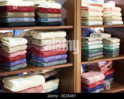 Terry towels in a dry goods store Stock Photo