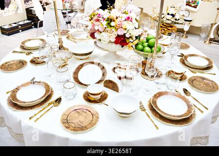 Dinnerware on a served festive table Stock Photo