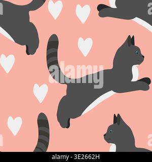 Seamless pattern with funny cute kittens. Different cats on color background. Fashion print for kids, childish texture. Vector illustration for fabric Stock Vector