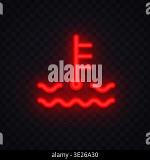 Neon coolant temperature warning icon with glowing red design. Automotive symbol showing overheating and liquid system alert. Perfect for dashboard Stock Vector